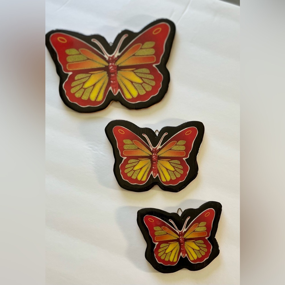 Butterfly Wall Plaques Laminated Wood Orange Monarch Set Of 3
